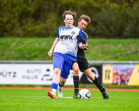 11.10.2026, Bad Wörishofen, Bayern, Deutschland. U19 (A-Jun.) Kreisklasse Allgäu – Nord: FC Bad Wörishofen U19 gegen JFG Wertachtal U19. Spielort: Stadion Unteres Hart. Saison 2026/2027. Fabian Hackspiel (FC Bad Wörishofen) am Ball, mit dem Ball, in einer Spielszene
