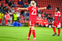 22.09.2026, Unterhaching, Deutschland. UEFA Women's Champions League, 1. Spieltag der Ligaphase: FC Bayern München Frauen gegen Manchester City. UWCL-Auftakt der FC Bayern Frauen und erstes UWCL-Pflichtspiel im neuen Zuhause Sportpark Unterhaching. Pernille Harder (FC Bayern Frauen)