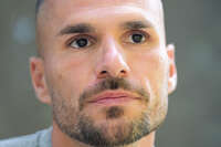 02.07.2026, Bad Wörishofen, Deutschland. Der FC Vaduz absolviert am vierten und vorletzten Tag seines Sommertrainingslagers Medientermine im Parkhotel Bad Wörishofen. Spieler, Trainer und insbesondere die Neuzugänge stehen für Interviews und Gespräche im Rahmen der Vorbereitung auf die Saison 2026/2027 der Swiss Football League (SFL) zur Verfügung. Dejan Sorgic (FC Vaduz)