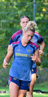 19.08.2026, München, Deutschland. Google Pixel Frauen-Bundesliga: Die FC Bayern Frauen absolvieren auf dem FC Bayern Campus eine Trainingseinheit vor dem Bundesliga-Saisonauftakt gegen den 1. FC Union Berlin. Linda Dallmann (FC Bayern Frauen)