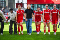 19.09.2026, München, Deutschland. Google Pixel Frauen-Bundesliga: FC Bayern München Frauen gegen 1. FC Köln Frauen am FC Bayern Campus. Katharina Naschenweng (FC Bayern Frauen), Stine Ballisager (FC Bayern Frauen), Sarah Zadrazil (FC Bayern Frauen), Franziska Kett (FC Bayern Frauen)