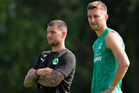 16.07.2026, Bad Wörishofen, Deutschland, 2. Bundesliga, Saison 2026/2027, Der SpVgg Greuther Fürth startet mit der zweiten Trainingseinheit in sein Sommertrainingslager in Bad Wörishofen (Unterallgäu). Der Verein bereitet sich dort auf die Saison 2026/2027 vor. Aleksandro Petrovic (SpVgg Greuther Fürth), Felix Higl (SpVgg Greuther Fürth)