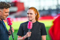 06.09.2026, München, Deutschland. Google Pixel Frauen-Bundesliga: FC Bayern München Frauen gegen SC Freiburg Frauen am FC Bayern Campus. Stine Ballisager (FC Bayern Frauen) im Interview
